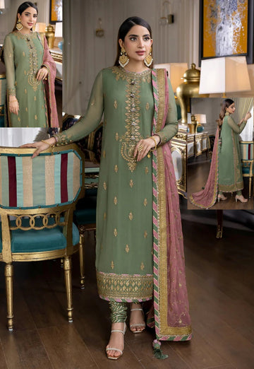 Chiffon Heavy Embroidered Unstitched 3 Piece Suit -AJJM-19-Party Wear