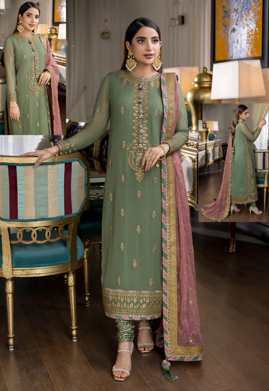 Chiffon Heavy Embroidered Unstitched 3 Piece Suit -AJJM-19-Party Wear